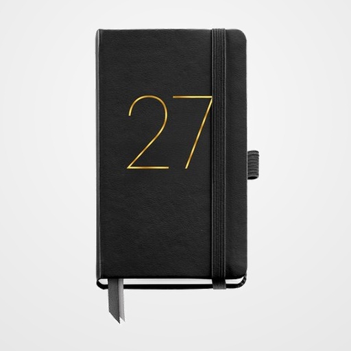 AGENDA ANUAL (2027) MIQUELRIUS BASIC CHESTER COSIDA tapa SIMIL PIEL con GOMA PASSPORT 90x140 S/V APAIS. NEGRO