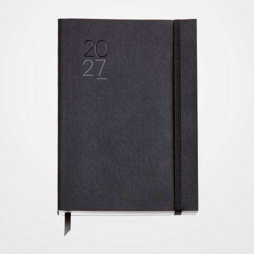 AGENDA ANUAL (2027) MIQUELRIUS BASIC LUXOR COSIDA tapa SIMIL PIEL con GOMA PLUS 155x213 D/P NEGRO