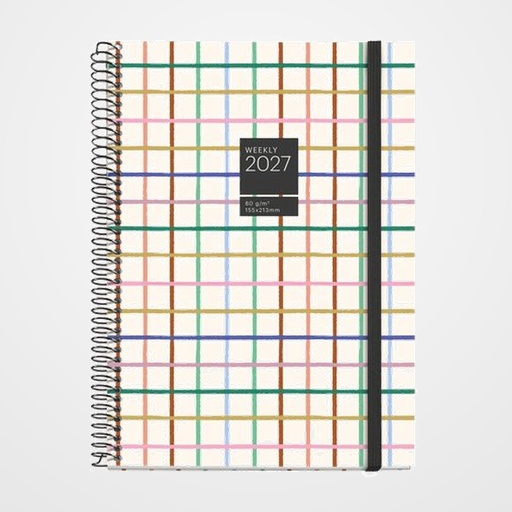 AGENDA ANUAL (2027) MIQUELRIUS GRAFICA ESPIRAL tapa EXTRA con GOMA PLUS 155x213 S/V APAIS. GRID