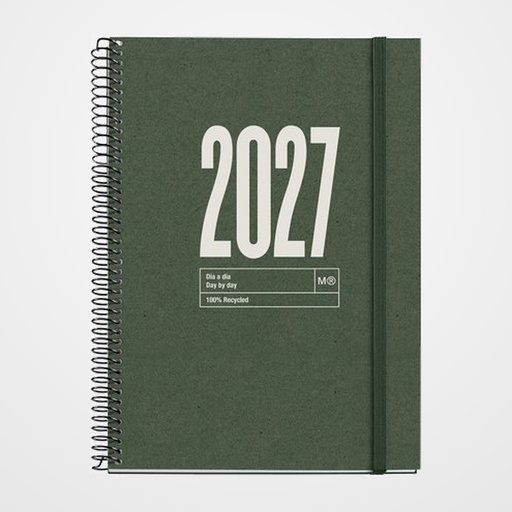 AGENDA ANUAL (2027) MIQUELRIUS RECYCLED ESPIRAL tapa DURA con GOMA PLUS 155x213 D/P DARK GREEN