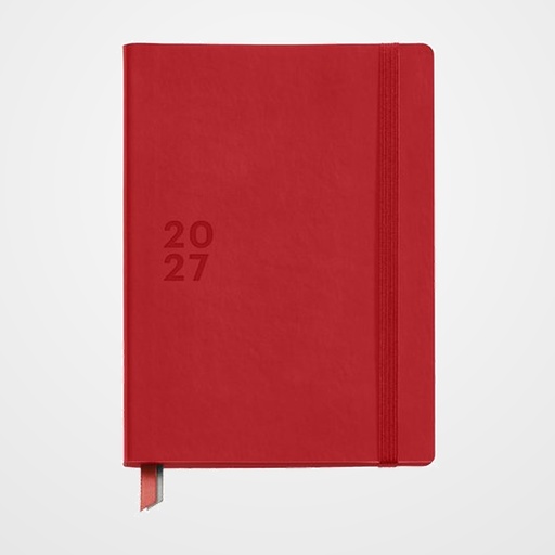 AGENDA ANUAL (2027) MIQUELRIUS TRENDS BACK TO BASICS COSIDA tapa SIMIL PIEL con GOMA PLUS 155x213 D/P ROJO