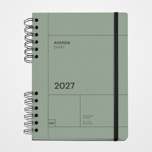 AGENDA ANUAL (2027) MIQUELRIUS TRENDS BACK TO BASICS WIRE-O tapa EXTRA con GOMA PLUS 155x213 D/P VERDE