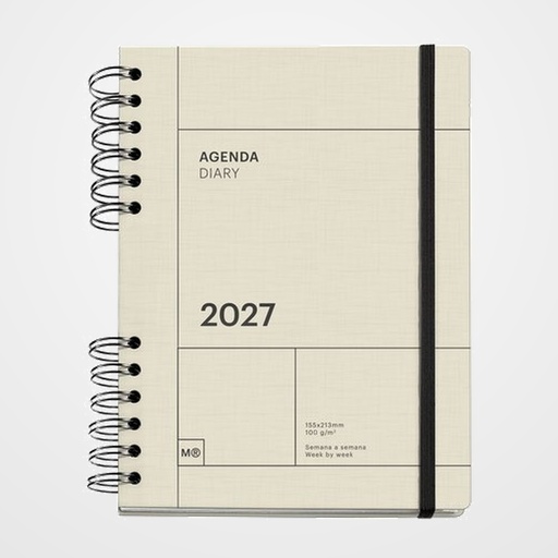 AGENDA ANUAL (2027) MIQUELRIUS TRENDS BACK TO BASICS WIRE-O tapa EXTRA con GOMA PLUS 155x213 S/V APAIS. CREMA