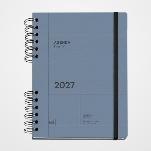 AGENDA ANUAL (2027) MIQUELRIUS TRENDS BACK TO BASICS WIRE-O tapa EXTRA con GOMA PLUS 155x213 S/V APAIS. MARINO