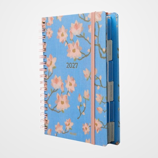 AGENDA ANUAL (2027) MOOVING CEREZO WIRE-O tapa EXTRA TELA con GOMA 165x220 D/P