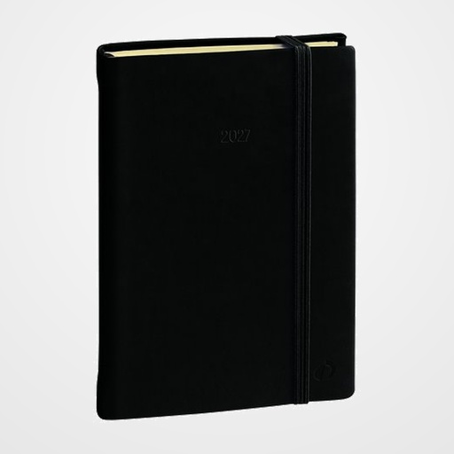 AGENDA ANUAL (2027) QUO VADIS DAILY POCKET PRESTIGIO ML SILK COSIDA tapa DURA con GOMA 130x85 D/P NEGRO