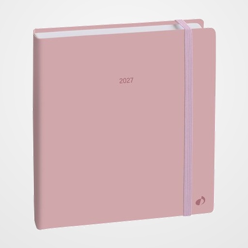 AGENDA ANUAL (2027) QUO VADIS EXECUTIF COLOR ML COSIDA tapa DURA con GOMA 160X160 S/V PASTEL ROSA