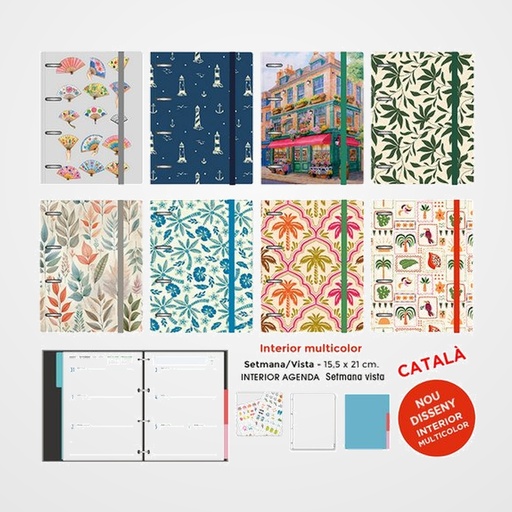 AGENDA ANUAL (2027) SENFORT CATALAN DECORADA ANELLES tapa EXTRA con GOMA 155x210 S/V ASSORTIMENT DE 8