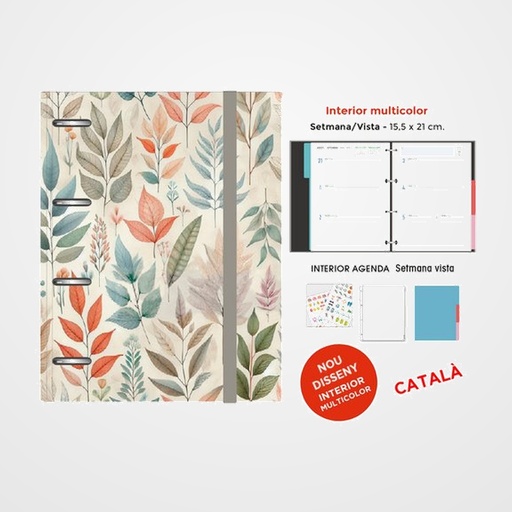 AGENDA ANUAL (2027) SENFORT CATALAN DECORADA ANELLES tapa EXTRA con GOMA 155x210 S/V FULLES COLOR