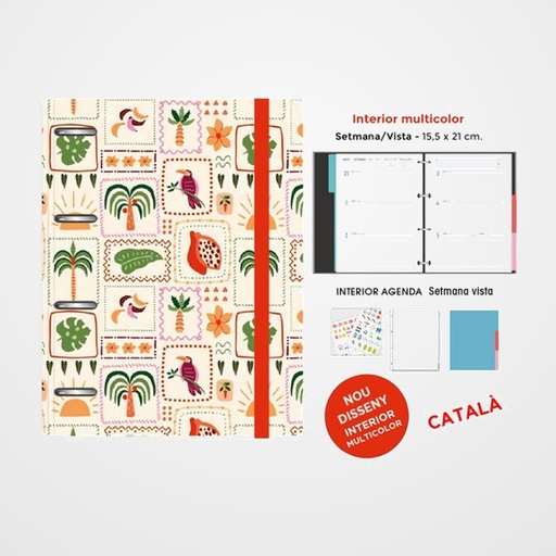 AGENDA ANUAL (2027) SENFORT CATALAN DECORADA ANELLES tapa EXTRA con GOMA 155x210 S/V TROPICAL