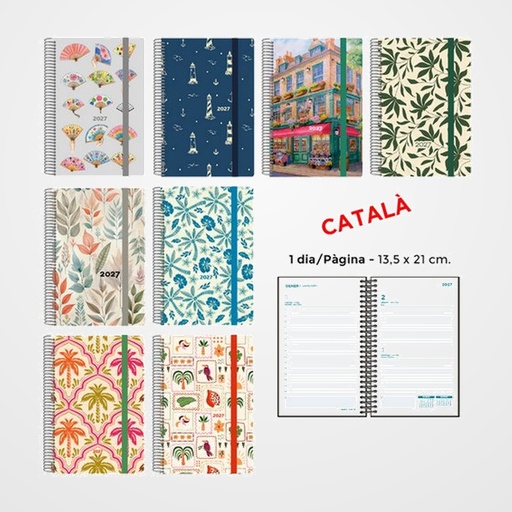 AGENDA ANUAL (2027) SENFORT CATALAN DECORADA ESPIRAL tapa PP con GOMA 135x210 D/P ASSORTIMENT DE 8