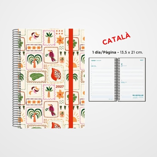 AGENDA ANUAL (2027) SENFORT CATALAN DECORADA ESPIRAL tapa PP con GOMA 135x210 D/P TROPICAL