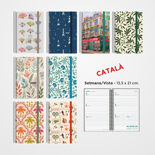 AGENDA ANUAL (2027) SENFORT CATALAN DECORADA ESPIRAL tapa PP con GOMA 135x210 S/V ASSORTIMENT DE 8