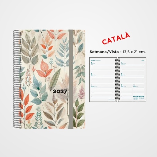 AGENDA ANUAL (2027) SENFORT CATALAN DECORADA ESPIRAL tapa PP con GOMA 135x210 S/V FULLES COLOR