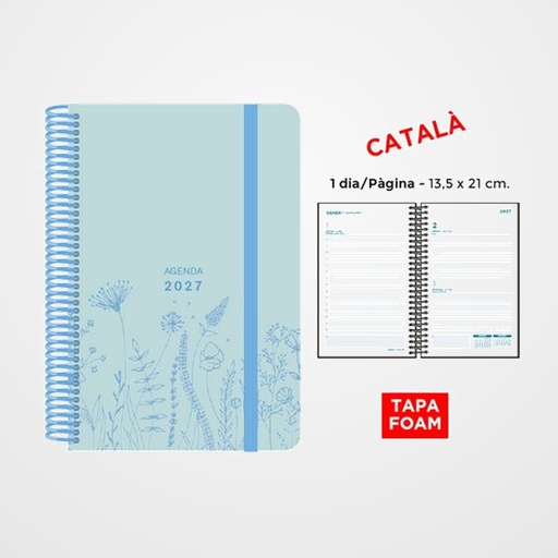 AGENDA ANUAL (2027) SENFORT CATALAN FOAM SPRING ESPIRAL tapa PP FOAM con GOMA 135x210 D/P BLAU PASTIS