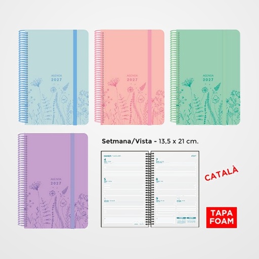 AGENDA ANUAL (2027) SENFORT CATALAN FOAM SPRING ESPIRAL tapa PP FOAM con GOMA 135x210 S/V ASSORTIMENT DE 4