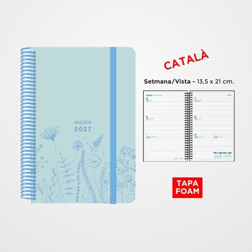 AGENDA ANUAL (2027) SENFORT CATALAN FOAM SPRING ESPIRAL tapa PP FOAM con GOMA 135x210 S/V BLAU PASTIS