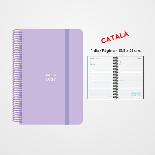 AGENDA ANUAL (2027) SENFORT CATALAN PASTEL ESPIRAL tapa PP con GOMA 135x210 D/P LILA