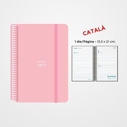 AGENDA ANUAL (2027) SENFORT CATALAN PASTEL ESPIRAL tapa PP con GOMA 135x210 D/P ROSA