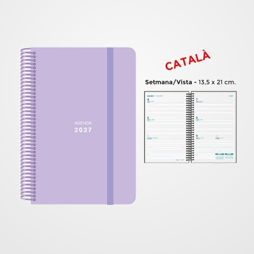 AGENDA ANUAL (2027) SENFORT CATALAN PASTEL ESPIRAL tapa PP con GOMA 135x210 S/V LILA
