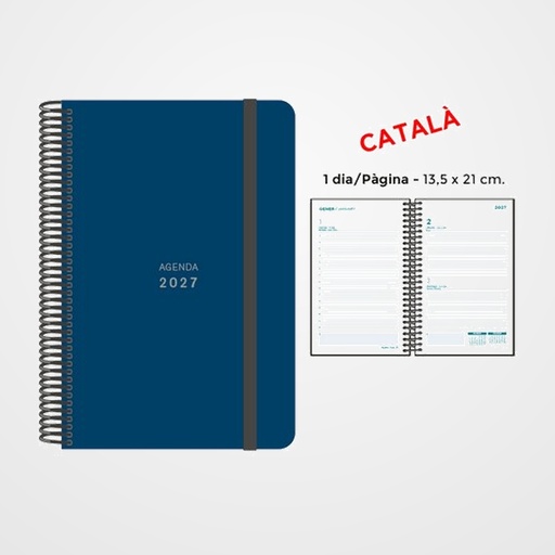 AGENDA ANUAL (2027) SENFORT CATALAN UNICOLOR ESPIRAL tapa PP con GOMA 135x210 D/P BLAU FOSC