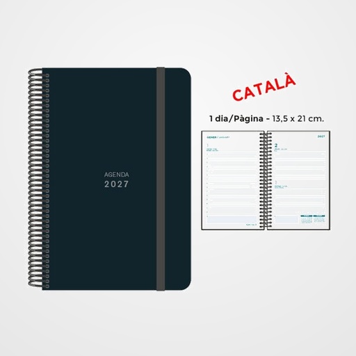 AGENDA ANUAL (2027) SENFORT CATALAN UNICOLOR ESPIRAL tapa PP con GOMA 135x210 D/P NEGRE