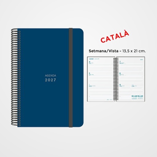 AGENDA ANUAL (2027) SENFORT CATALAN UNICOLOR ESPIRAL tapa PP con GOMA 135x210 S/V BLAU FOSC