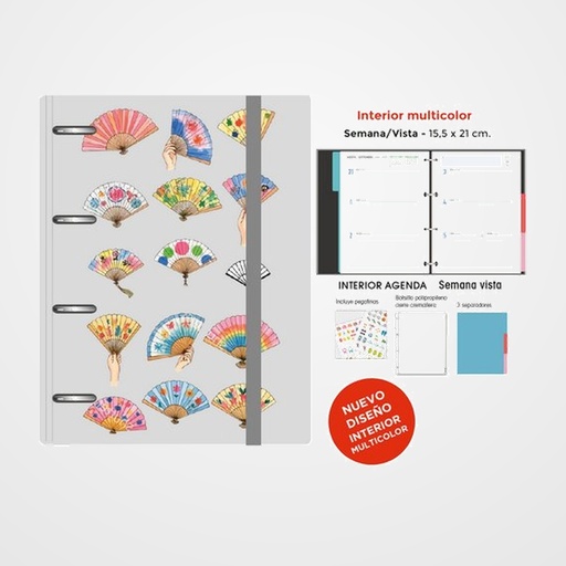 AGENDA ANUAL (2027) SENFORT DECORADA ANILLAS tapa EXTRA con GOMA 155x210 S/V ABANICOS