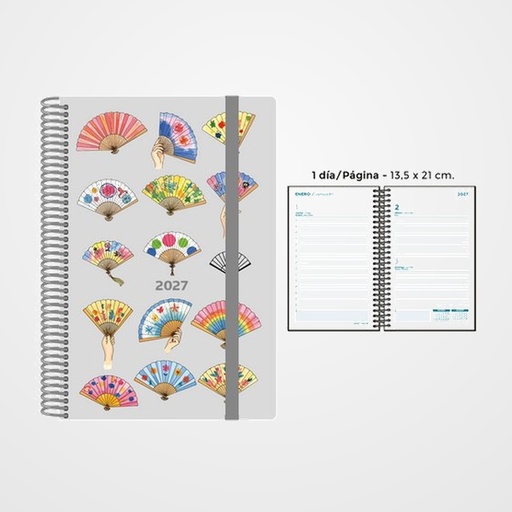 AGENDA ANUAL (2027) SENFORT DECORADA ESPIRAL tapa PP con GOMA 135x210 D/P ABANICOS