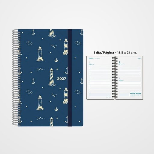 AGENDA ANUAL (2027) SENFORT DECORADA ESPIRAL tapa PP con GOMA 135x210 D/P FARO