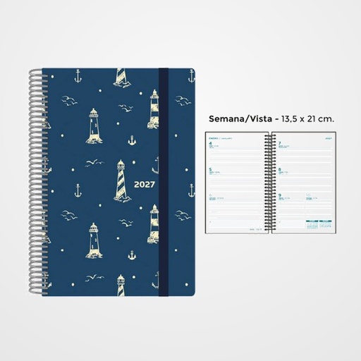AGENDA ANUAL (2027) SENFORT DECORADA ESPIRAL tapa PP con GOMA 135x210 S/V FARO