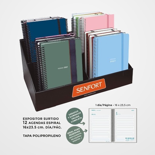 AGENDA ANUAL (2027) SENFORT ESPIRAL D/P 160x235 SURTIDO EXPOSITOR DE 12