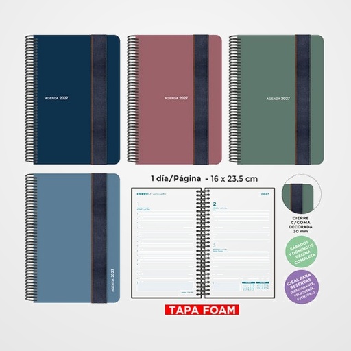 AGENDA ANUAL (2027) SENFORT FOAM SEOUL ESPIRAL tapa PP FOAM con GOMA 160x235 D/P SURTIDO DE 4