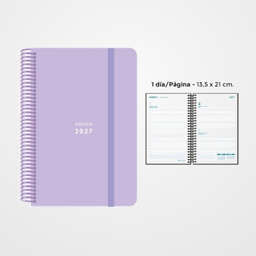 AGENDA ANUAL (2027) SENFORT PASTEL ESPIRAL tapa PP con GOMA 135x210 D/P LILA