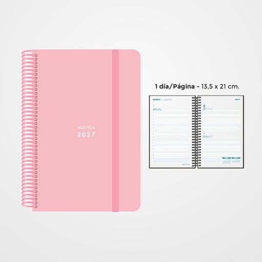 AGENDA ANUAL (2027) SENFORT PASTEL ESPIRAL tapa PP con GOMA 135x210 D/P ROSA