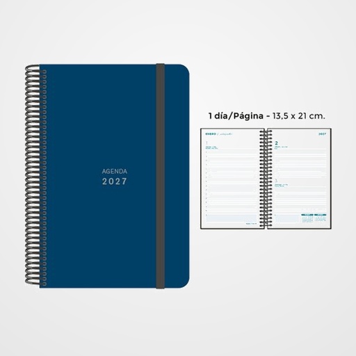 AGENDA ANUAL (2027) SENFORT UNICOLOR ESPIRAL tapa PP con GOMA 135x210 D/P AZUL OSCURO