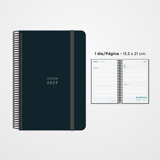 AGENDA ANUAL (2027) SENFORT UNICOLOR ESPIRAL tapa PP con GOMA 135x210 D/P NEGRO