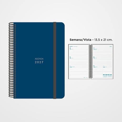 AGENDA ANUAL (2027) SENFORT UNICOLOR ESPIRAL tapa PP con GOMA 135x210 S/V AZUL OSCURO