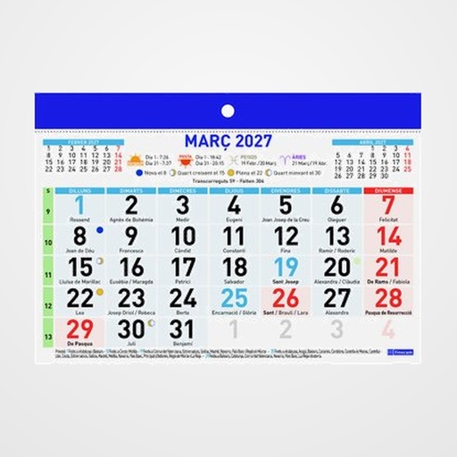 CALENDARI (2027) CATALAN FINOCAM FALDILLA MENSUAL NUMEROS GRANS F91 150x105