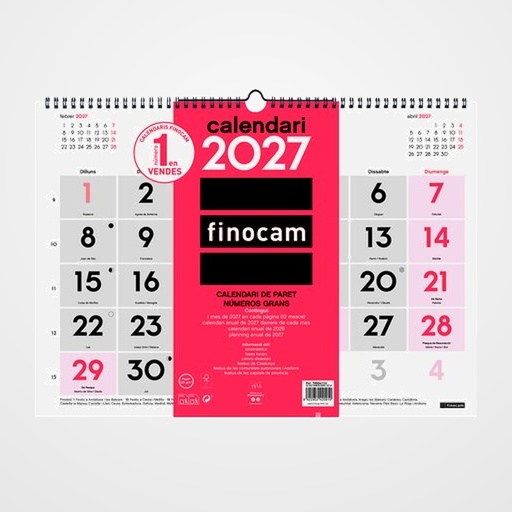 CALENDARI (2027) CATALAN FINOCAM PARET MENSUAL NUMEROS GRANS L 430x310