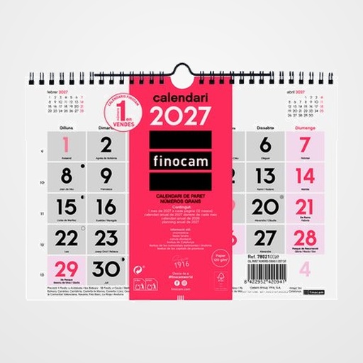 CALENDARI (2027) CATALAN FINOCAM PARET MENSUAL NUMEROS GRANS S 210x150