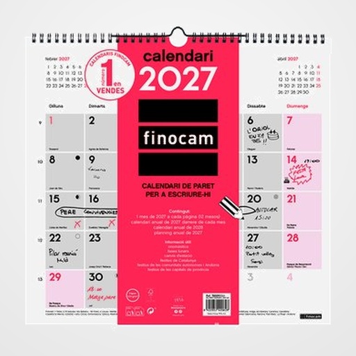 CALENDARI (2027) CATALAN FINOCAM PARET MENSUAL PER ESCRIURE L 340x320