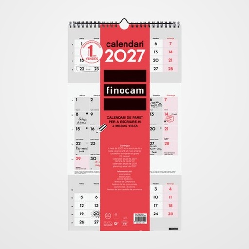 CALENDARI (2027) CATALAN FINOCAM PARET 3 MENSES VISTA PER ESCRIURE LLARG 236x430