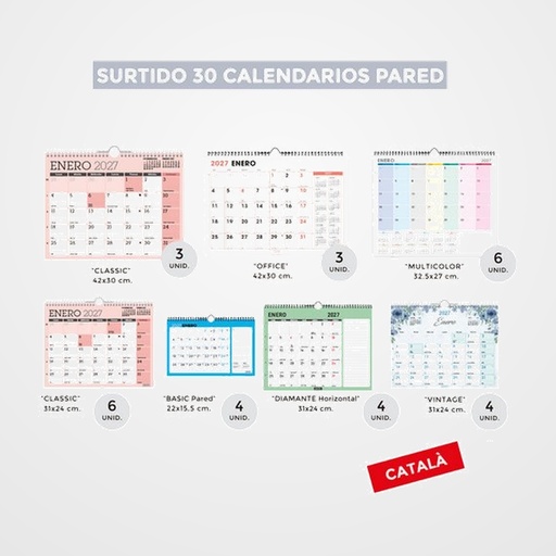 CALENDARI (2027) CATALAN SENFORT PARET MENSUAL ASSORTIMENT DE 30