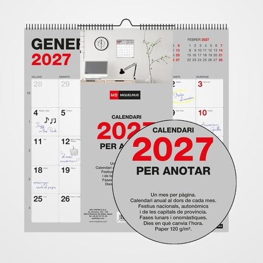 CALENDARIO (2027) CATALAN MIQUELRIUS PARET BASIC MENSUAL PARA ESCRIBIR 300x300