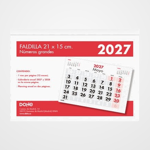 CALENDARIO (2027) DOHE FALDILLA DOHE MENSUAL NUMEROS GRANDES 150x210