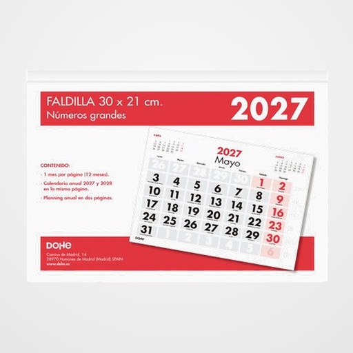 CALENDARIO (2027) DOHE FALDILLA DOHE MENSUAL NUMEROS GRANDES 210x300