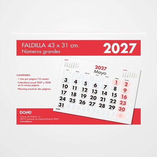 CALENDARIO (2027) DOHE FALDILLA DOHE MENSUAL NUMEROS GRANDES 310x430