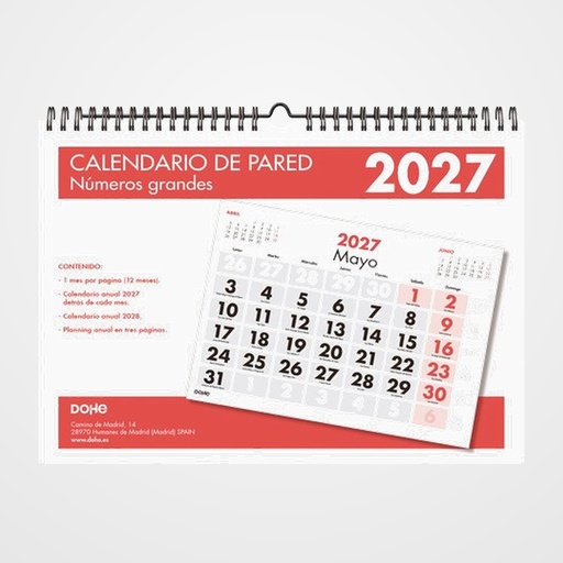 CALENDARIO (2027) DOHE PARED MENSUAL NUMEROS GRANDES A4 210x297