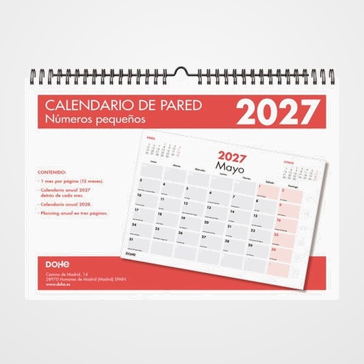 CALENDARIO (2027) DOHE PARED MENSUAL NUMEROS PEQUEÑOS A4 210x297